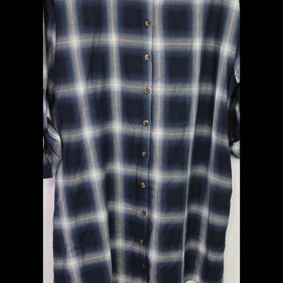 Promesa  Women Blue Plaid Long Sleeve Button-Down Tunic Shirt M - Picture 4 of 7
